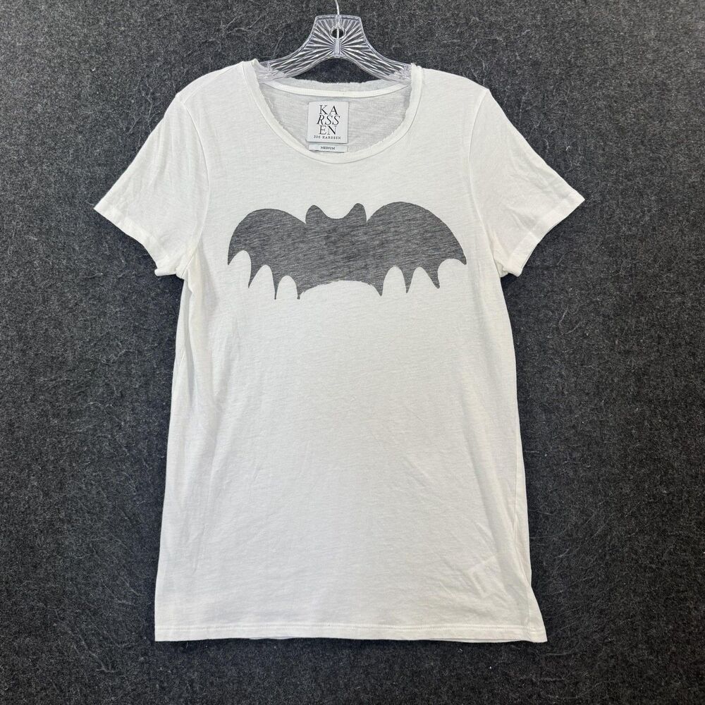 Zoe Karssen T-Shirt Women's Medium White Bat Graphic Cotton Modal Halloween